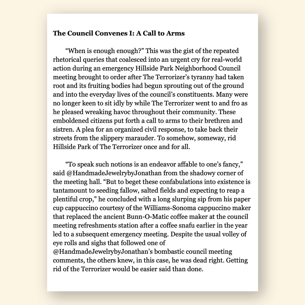 The Terrorizer of Hillside Park by Mark Vannier